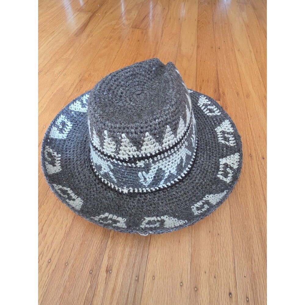 Vintage ALPACA Peruvian WOOL HAT Western Style HAND WOVEN Natural Cowboy Boho